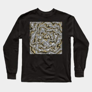 Liquid pour design in grey, black, gold, and white Long Sleeve T-Shirt